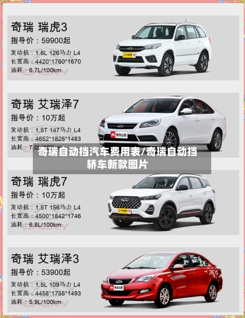 奇瑞自动挡汽车费用表/奇瑞自动挡轿车新款图片