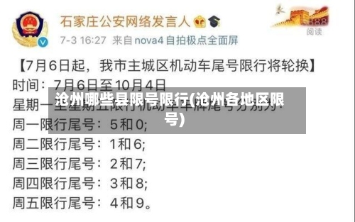 沧州哪些县限号限行(沧州各地区限号)