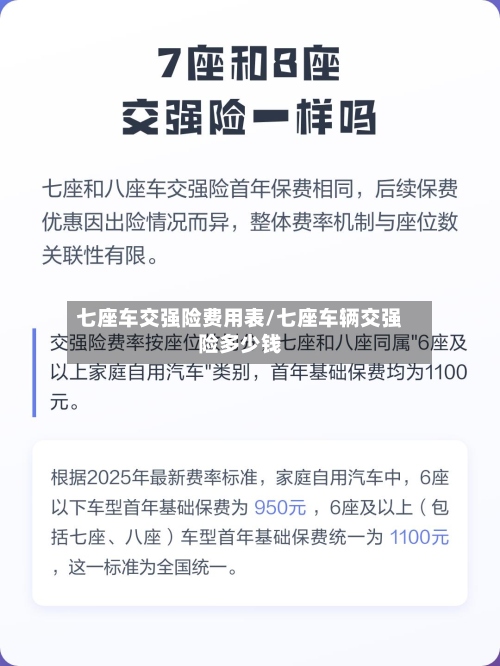七座车交强险费用表/七座车辆交强险多少钱