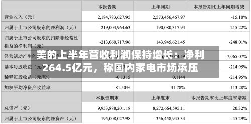 美的上半年营收利润保持增长：净利264.5亿元	，称国内家电市场承压-第2张图片